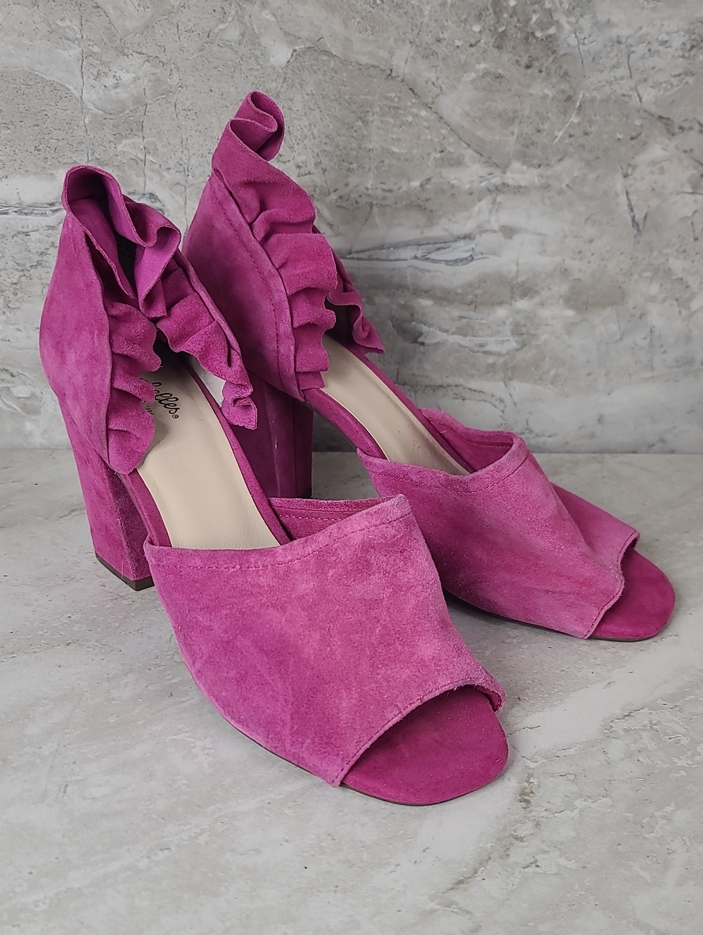 Seychelles TROPICAL Liendo Pink Suede Open-Toe Ruffle Block Heel Sandals 10 - Picture 2 of 13